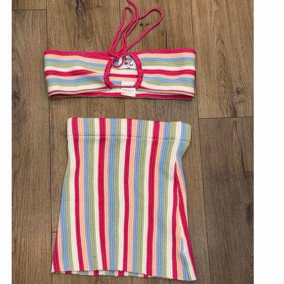 Princess Polly Other - Princess Polly Striped Ribbed Bandeau Top and Mini Skirt Set Size S/M